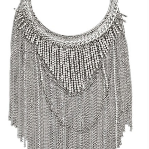 💎Josephine CHICOS Bib Strand Statement Necklace Silver Chains Rhinestone Fringe - Picture 4 of 12